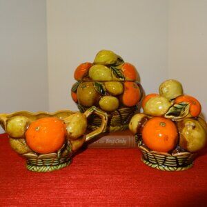 Mid Century Modern Set of 3 Inarco Orange Spice Creamer & Sugar Bowls